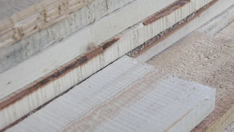 Construction Materials. New pine boards and a measuring tape measure Stock Footage 77198120