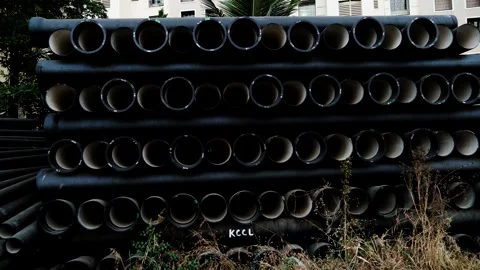 Construction Materials Pipe Stack Closeup Vidéo 329354128