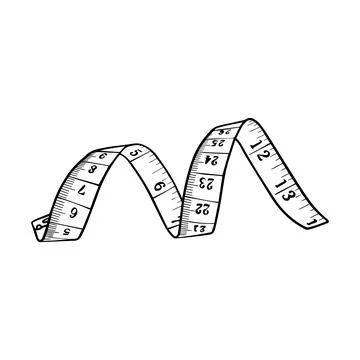 Construction measurement, measuring tape tool icon in flat black line style.. Stock Illustration
