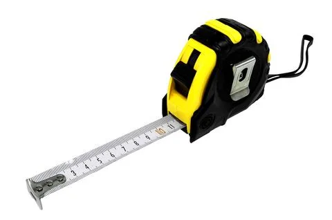 Construction measuring tape on a white background. Roulette Stock-Fotos