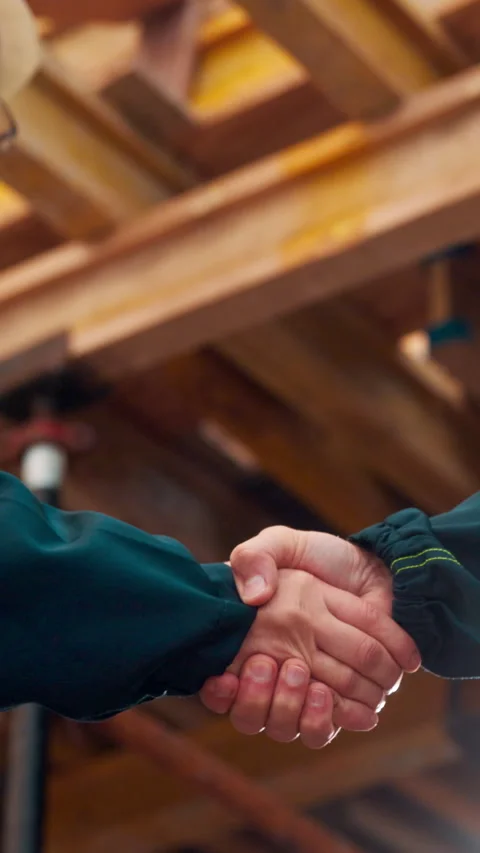 Construction, men and handshake for engineer collaboration with agreement, deal Stock Footage 336224315