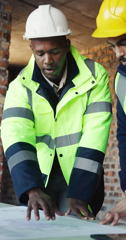 Construction, men and meeting with blueprint on site for design vision, building Stock Footage 337028259