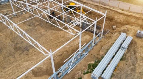Construction of a metal frame top view Stock Photos
