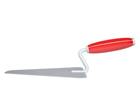 Construction metal trowel with red handle. Isolated Stock Illustration