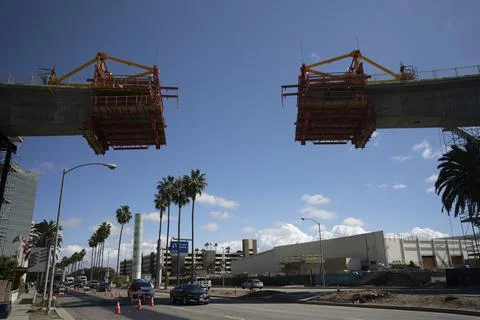 Construction of the metro tracks to LAX Stock Photos