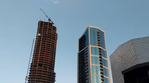 Construction of Metropolitan Center Towers Stock Footage 88836983