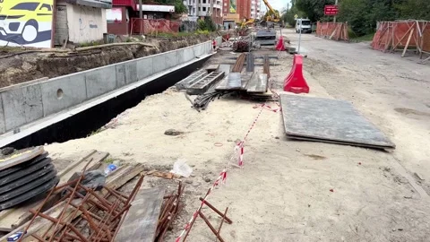 Construction of a modern drainage system in the city Stock Footage 208953956