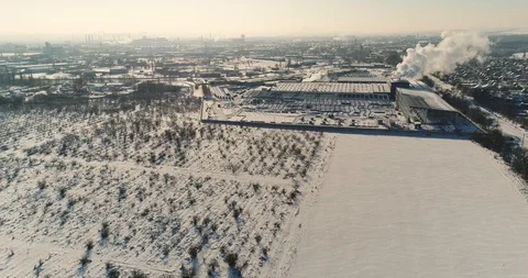 The construction of a modern factory air view, a large iron construction, a Видео 87730841
