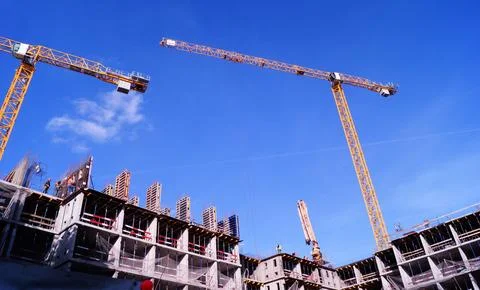 Construction of a modern high-rise comfortable residential building with re.. Stock Photos