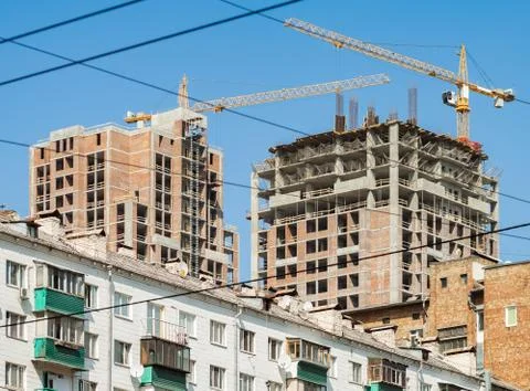 Construction of a modern panel buildings Stock Photos