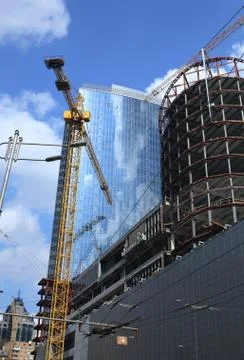 Construction of modern skyscrapers Stock Photos