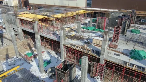 Construction of a modern store. Building construction aerial view. Modern Stock-Footage 171387667