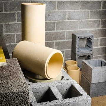 Construction of modular ceramic chimney Stock Photos
