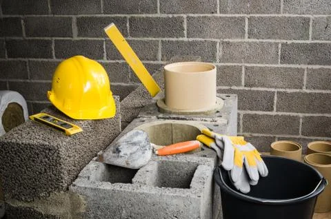 Construction of modular ceramic chimney Stock Photos