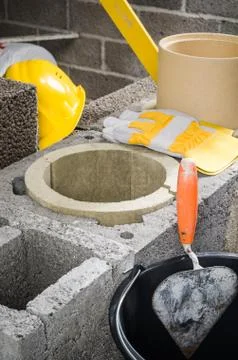 Construction of modular ceramic chimney Stock Photos