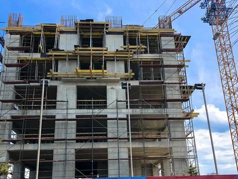 Construction of a monolithic frame house of concrete and gas silicate blocks  Stock Photos