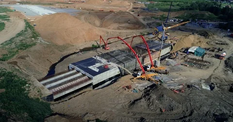 Construction of a monolithic structure Stock Footage 93174734