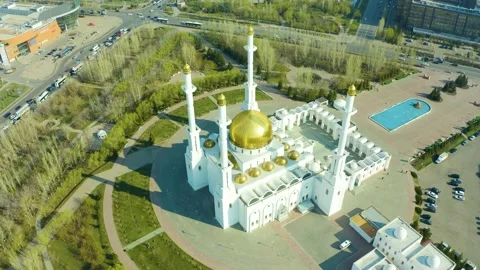 Construction of a mosque in Astana, Nur-Sultan. Kazakhstan, Nur-Sultan. Drone vi Stock Footage 240526514