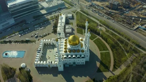 Construction of a mosque in Astana, Nur-Sultan. Kazakhstan, Nur-Sultan. Drone vi Stock Footage 240528571