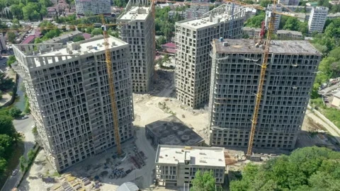 Construction of a multi-storey apartment building. Aerial video. 動画素材 237929490