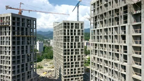 Construction of a multi-storey apartment building. Aerial video. 動画素材 237929571