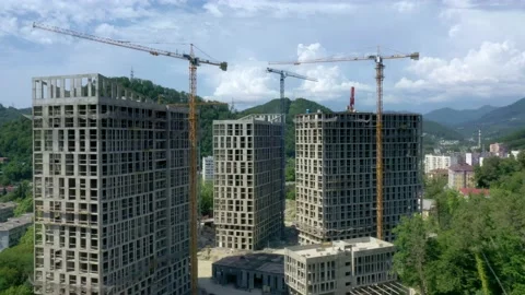 Construction of a multi-storey apartment building. Aerial video. 動画素材 238016041