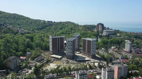 Construction of a multi-storey apartment building. Aerial video. 動画素材 238736609