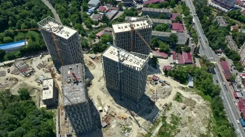 Construction of a multi-storey apartment building. Aerial video. 動画素材 238736642