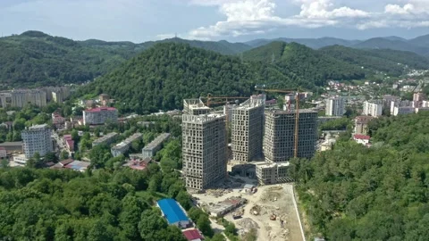 Construction of a multi-storey apartment building. Aerial video. 動画素材 238736741