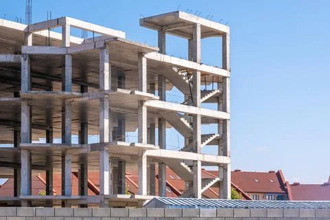 Construction of a multi-storey building. Concrete floors are clearly visible Stock Photos