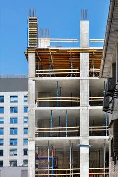 Construction of a multi-storey building using a monolithic frame method using Stock Photos