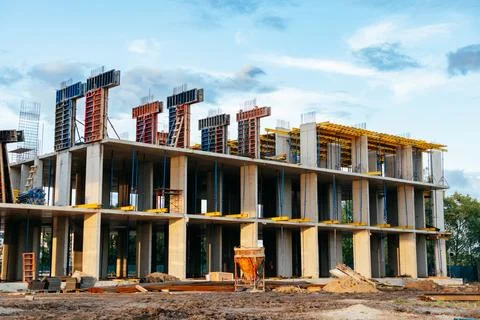 Construction of multi-storey building using modern technologies of monolithic Stock Photos