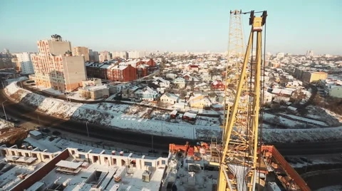 Construction Of Multi-storey Buildings. Aerial Stock Footage 58001476