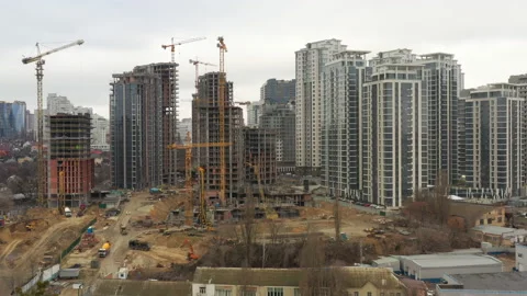 Construction of multi-storey buildings with residential apartments. Aerial view Видео 166968544