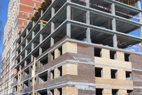 Construction of multi-storey monolithic house, second stage of building Stock Photos