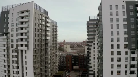 Construction of a multi-storey residential building. Aerial view Stock Footage 243815954