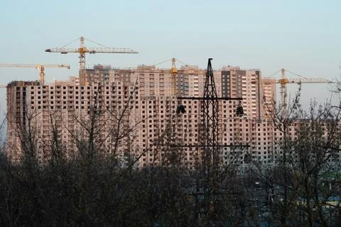Construction of a multi-storey residential panel house skyscrapers Foto stock