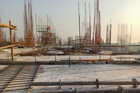 Construction of the multi-storied building is underway in Calcutta Stock Photos