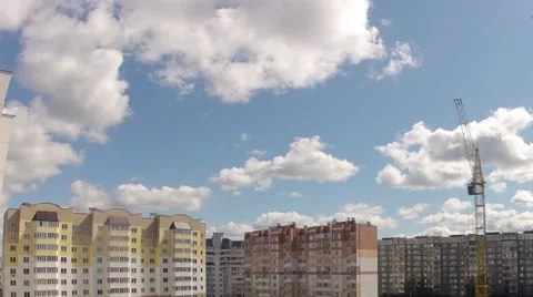 Construction of multi-storied buildings with the application of cranes. Stock Footage 64183610