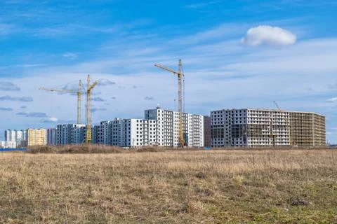 Construction of a multi-unit residential complex on an abandoned agricultural Stock Photos