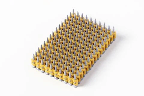 Construction nails in plastic clips Stock Photos