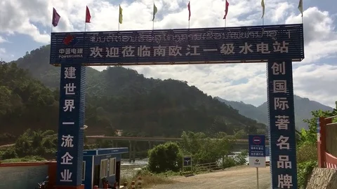 Construction of Nam Ou River Cascade Hydropower station in Laos Stock Footage 72569274