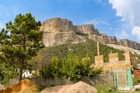 Construction near the rocks. Photos