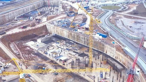 Construction of a neo-futuristic building with a translucent facade Stock Footage 123288676
