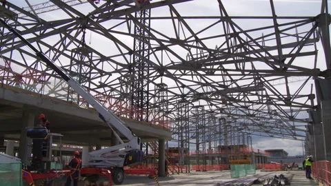 Construction of a new airport building Stock Footage 92199129