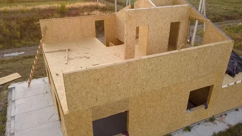 Construction of new and modern modular house. Walls made from composite Stock Footage