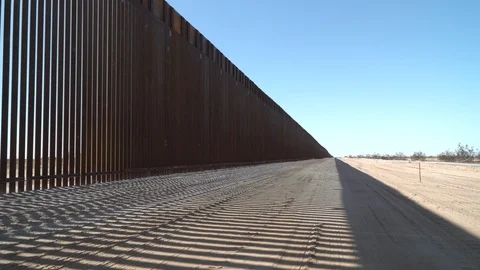 Construction of new border wall is underway on the US-Mexico border. Stock Footage 122113505