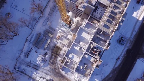 Construction of a new brick house with a crane, aerial 動画素材 72666722
