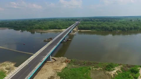 Construction of a new bridge over the Vistula River in Stone //AERIAL FOOTAGE// Stock Footage 61728900