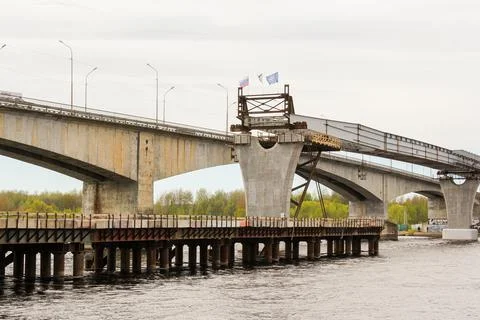 Construction of new bridge spans. Stock Photos